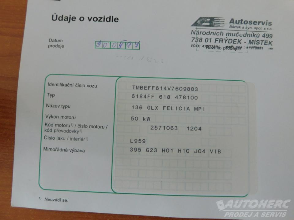 Škoda Felicia 1.3 GLXI 1.MAJ.ČR