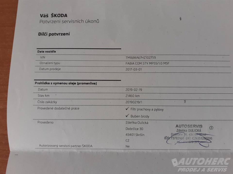 Škoda Fabia KOMBI 1.0 MPi ČR
