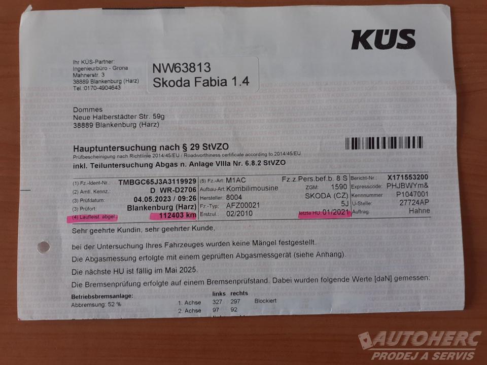 Škoda Fabia KOMBI 1.4 16V