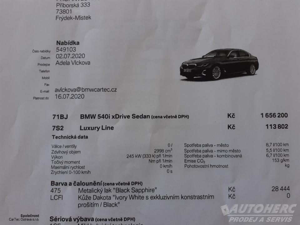 BMW Řada 5 540 i xDrive ČR DPH