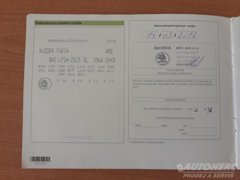 Škoda Fabia III 1.0 MPi +LPG