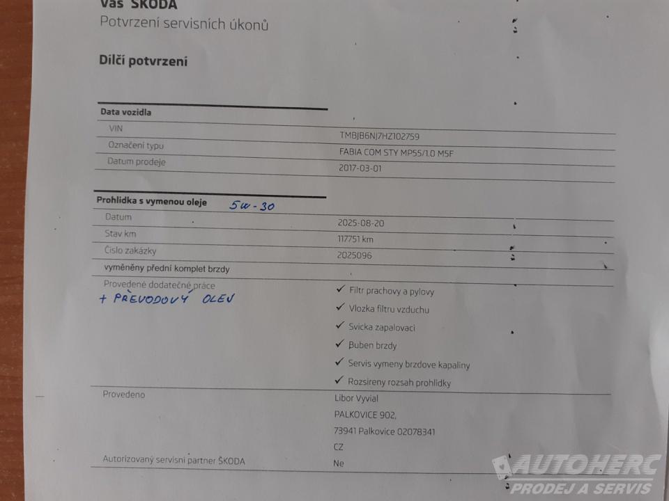 Škoda Fabia KOMBI 1.0 MPi ČR