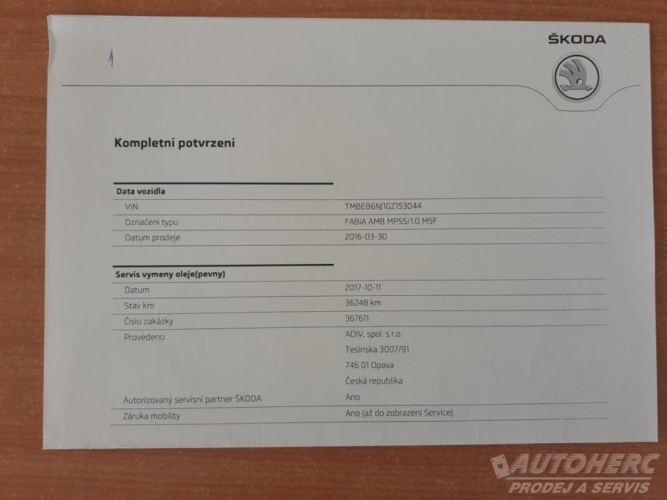 Škoda Fabia III 1.0 MPi LPG